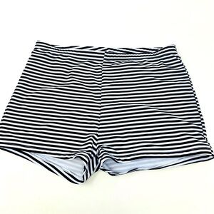 Black and White Striped Women's Swim Shorts Size Medium